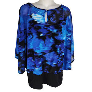 Jennifer Lopez Womens Blouse Blue Keyhole 3/4 Dolman Sleeve Cold Shoulder Large